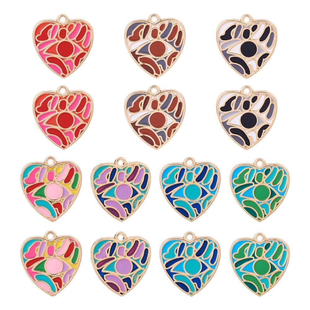5460 14pcs Enamel Eyes Heart Charm Alloy Enamel Heart Pendants Jewelry